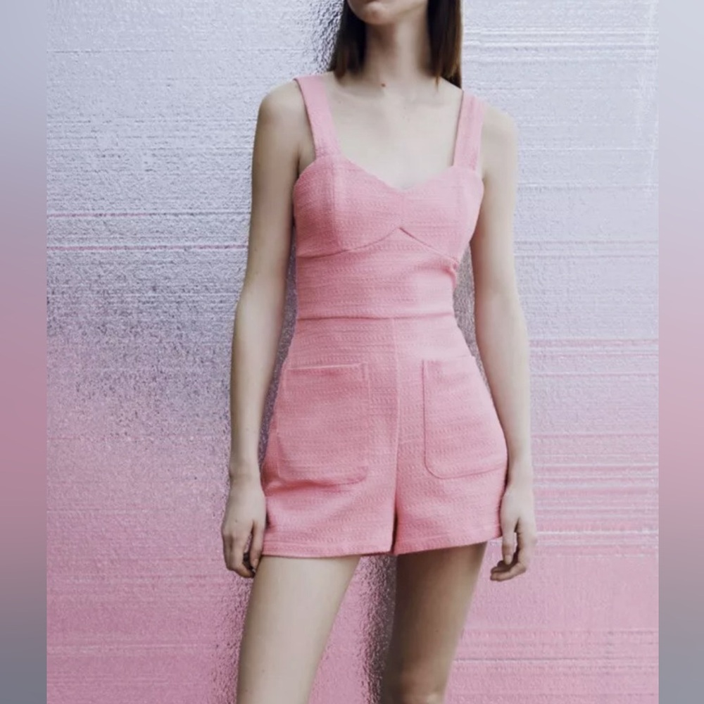 Zara textured weave tank sleeve short romper